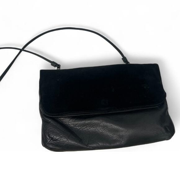 Eileen Fisher Foldover Crossbody Shoulder Bag Purse Leather & Suede Minimalist - Picture 1 of 11